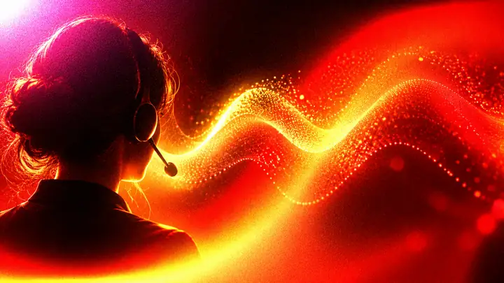 Red, orange and gold abstract light for a customer support voice concept.